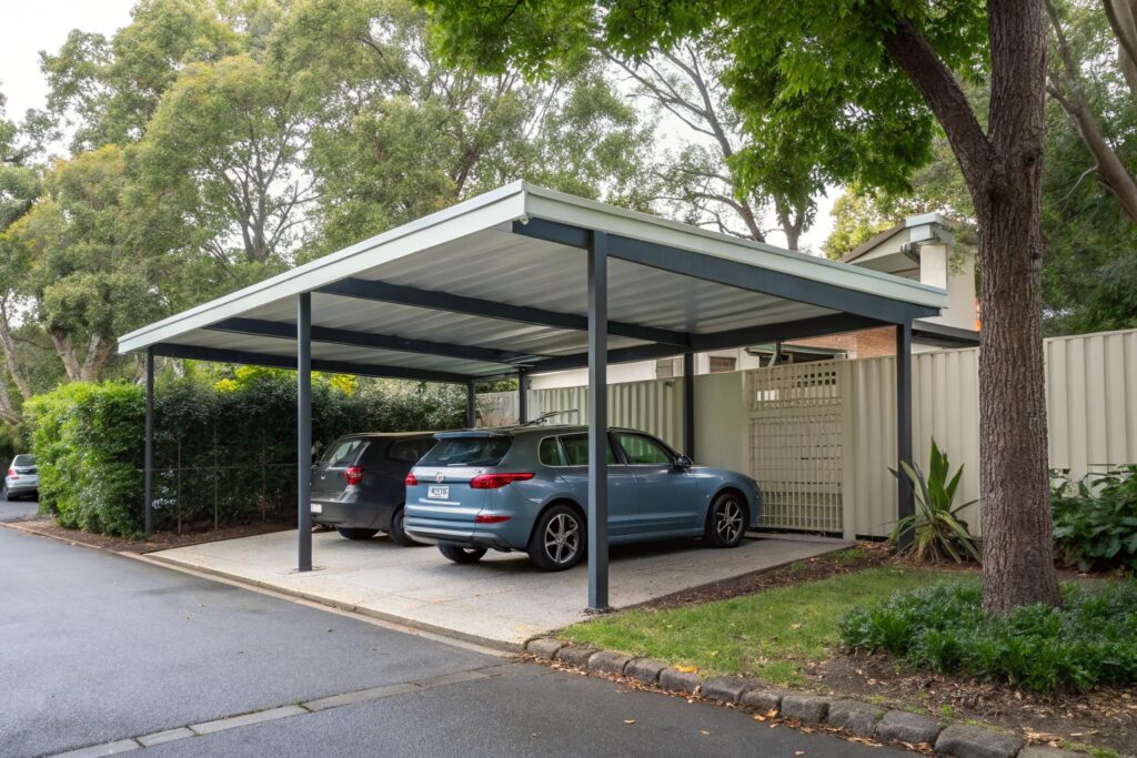 Modern heritage-compliant carports, Gulliver steel frame design character home