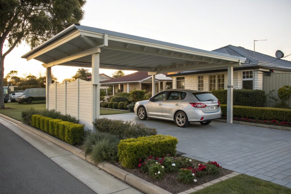 Single carport with storage solution, residential Heatley, QLD