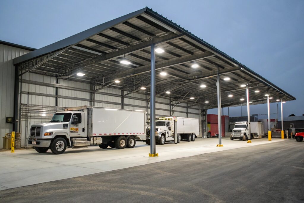 Heavy-duty commercial carport for work vehicles, Heatley industrial area