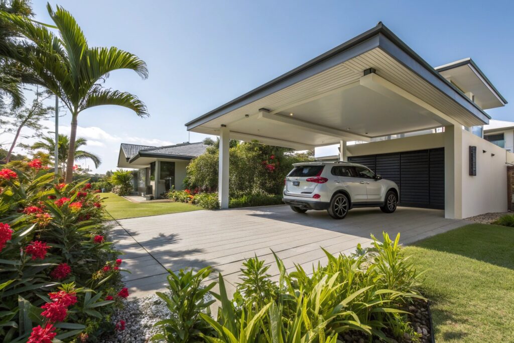Custom double carport installation Condon, QLD, modern estate home, family design