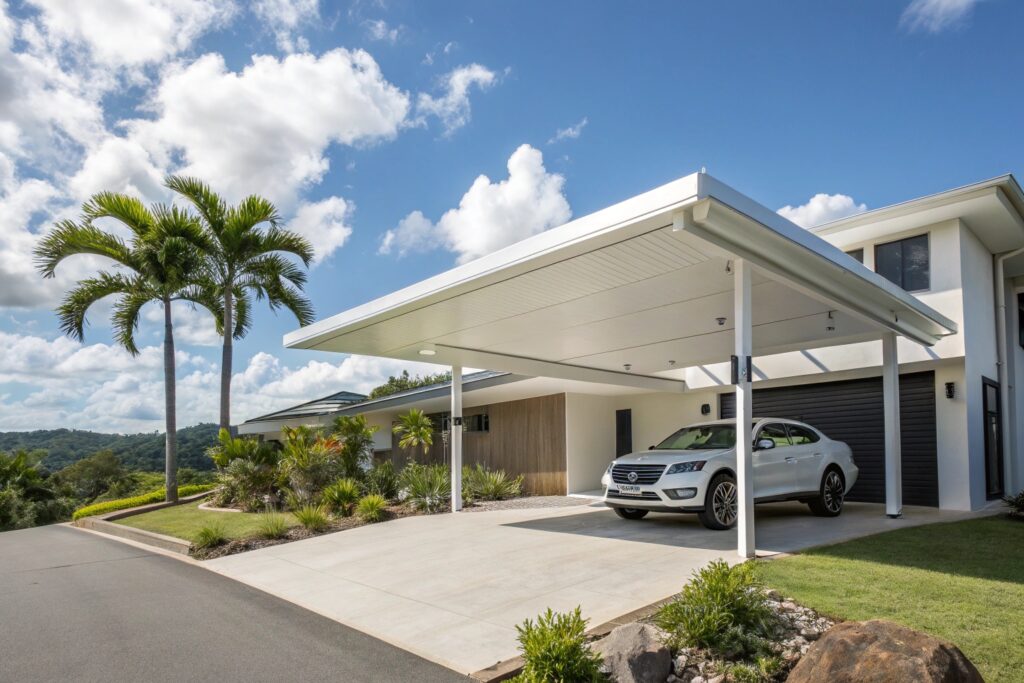 Modern flat roof carport Douglas QLD new home contemporary design