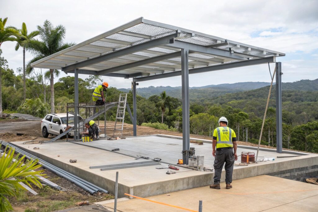 Professional carport installation, Mount Louisa, showing construction process and quality workmanship