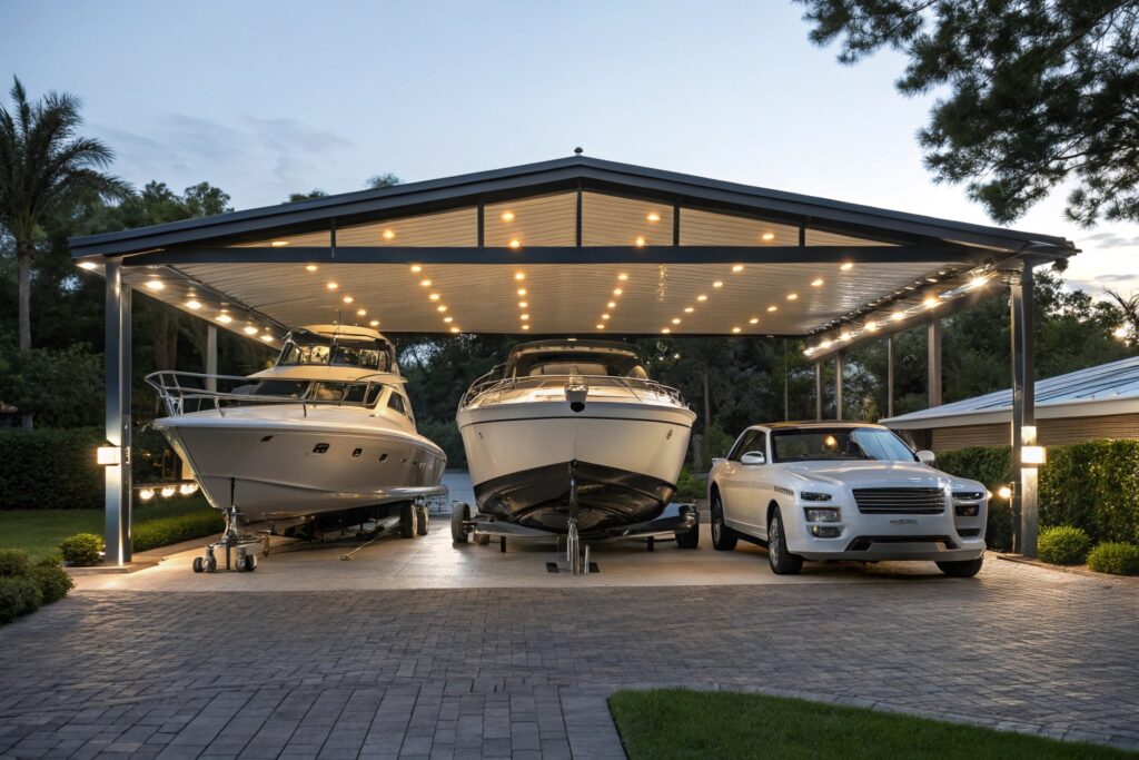 Premium multi-vehicle carports Belgian Gardens boat and car storage solutions